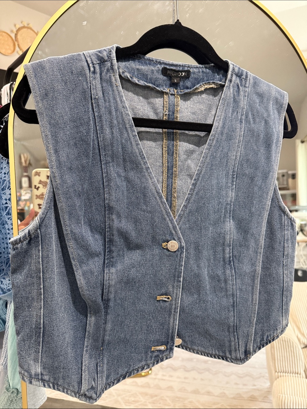 Papermoon Denim Button Front Vest in Light Blue